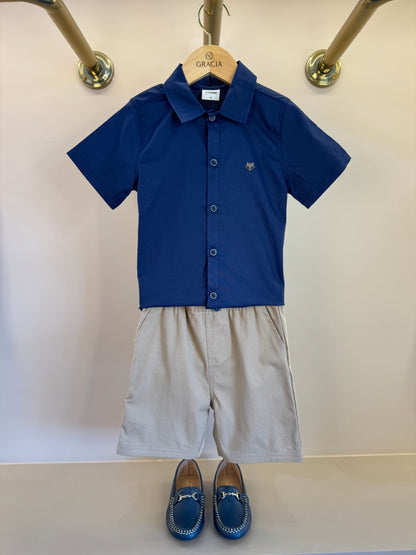 Conjunto Infantil Camisa Tricoline Mônaco e Bermuda Sarja Marinho - Little Johnny