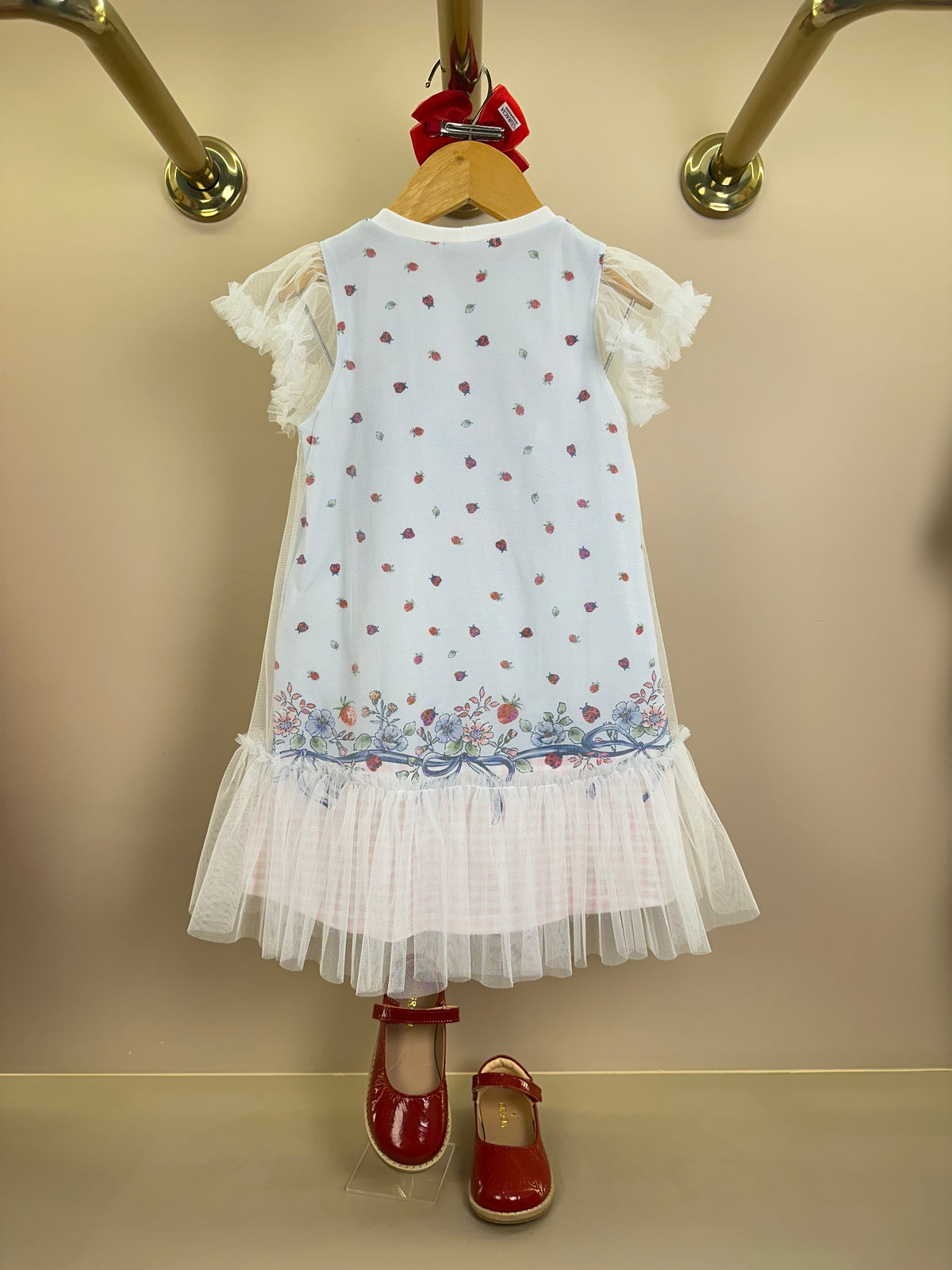 Vestido Infantil Malha Cotton Com Tule Strawberry - Petit Cherie