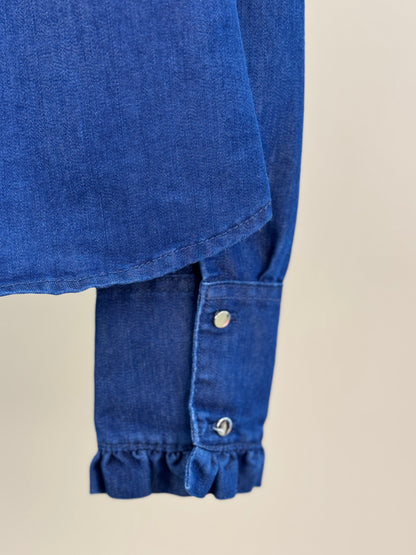 Camisa Infantil Jeans Leve ML Gola Bordada Flores - Luluzinha