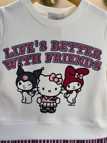 Vestido Infantil MC Hello Kitty Listras Navy Off White - Momi