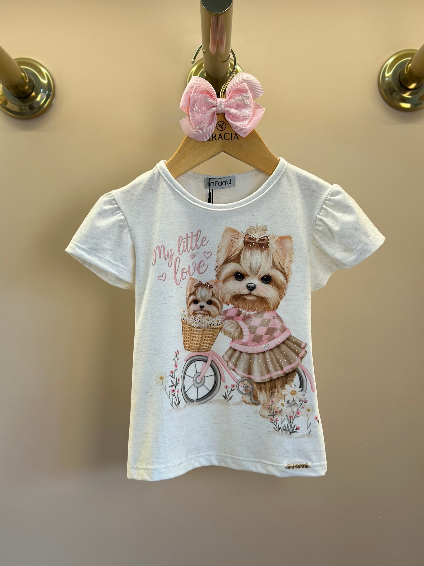Blusa Infantil Malha Comfy Cachorrinha Cute Bege Claro - Infanti