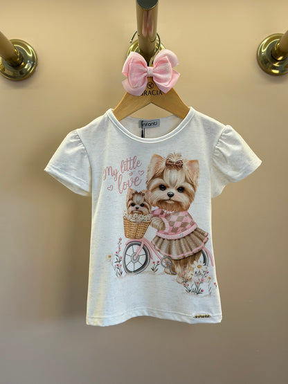 Blusa Infantil Malha Comfy Cachorrinha Cute Bege Claro - Infanti
