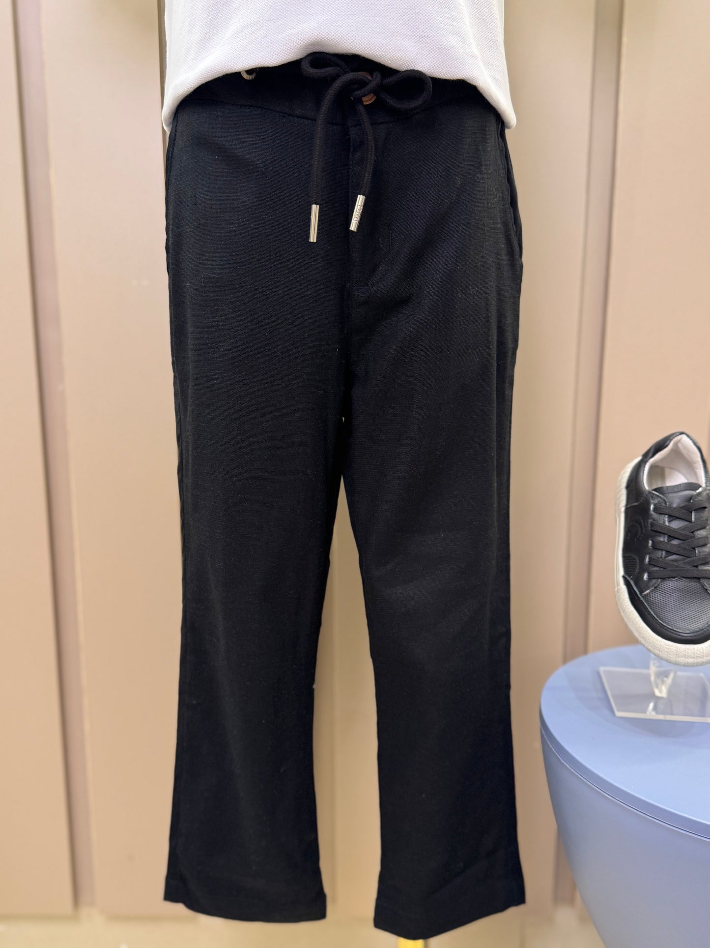 Calça Infantil Linho Cordão Preta - Dudes