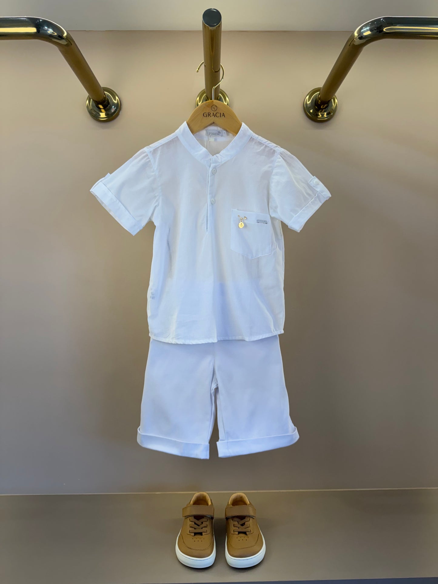 Conjunto Infantil Batizado Luxo Camisa e Bermuda Branco - Roana