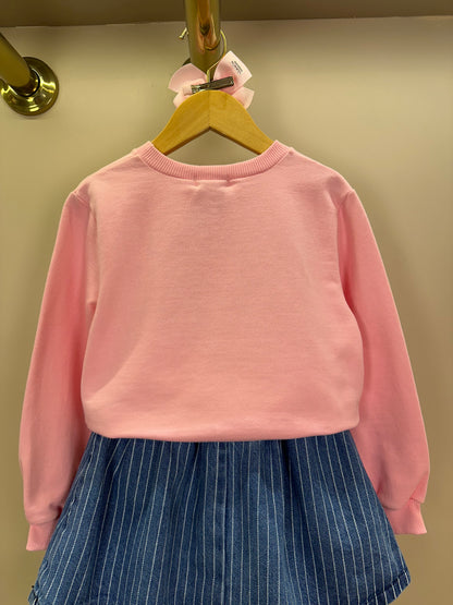 Conjunto Infantil Feminino Conjunto Infantil Casaco Moletom Hello Kitty Rosa Blossom com Saia Jeans Listrada Cós Duplo Branco - Momi
