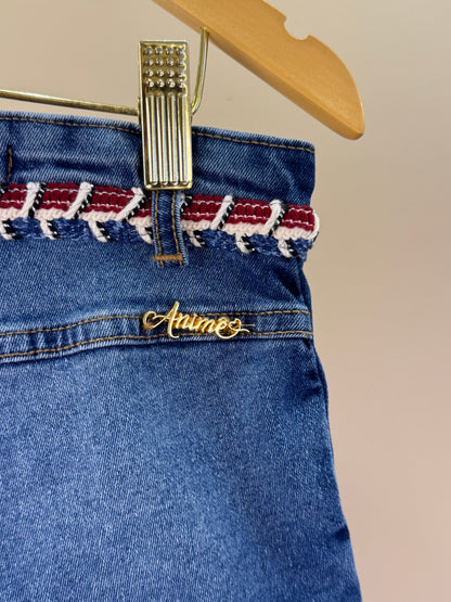 Shorts-saia Jeans Infantil Cós Bordado - Animê