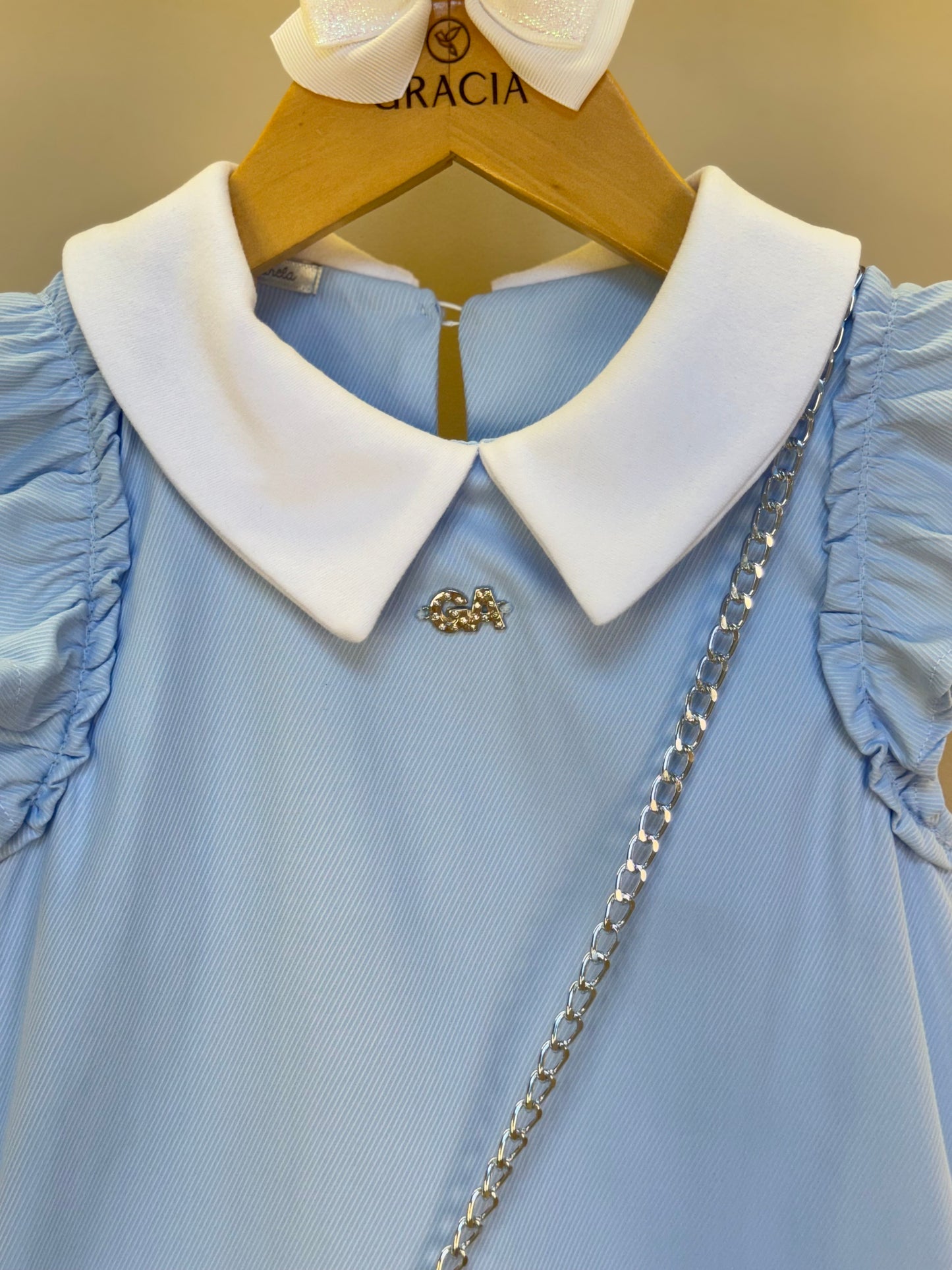 Vestido Infantil Algodão Azul com Bolsinha Coelhinho - Gabriela Aquarela