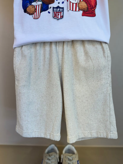 Conjuinto Infantil Camiseta Algodão NFL Teddy Torcedores e Bermuda Linho Elastano Bege - Dame