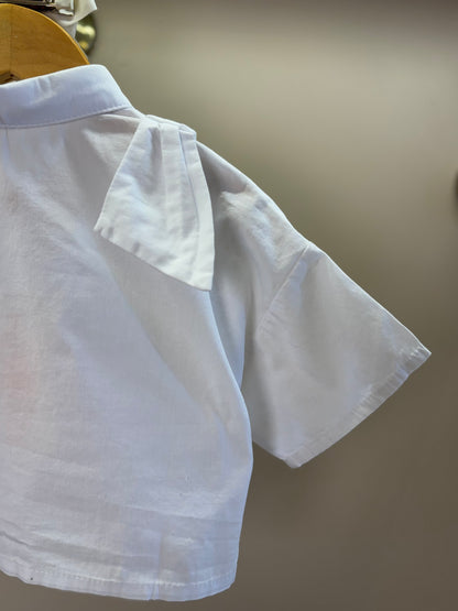 Camisa Infantil Cropped Tricoline Bordada Branca - Um Mais Um