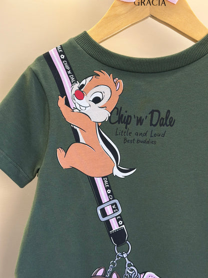 Vestido Infantil Trapézio MC Tico e Teco Verde Musgo - Momi