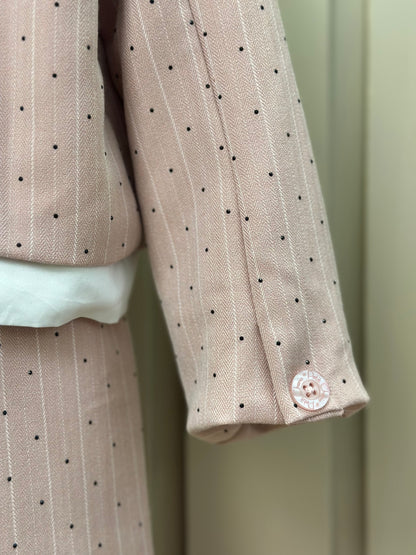 Conjunto Infantil Trio Blusa Lacinho, Casaqueto e Calça Alfaiataria Listrada Strass Rosé - Petit Cherie