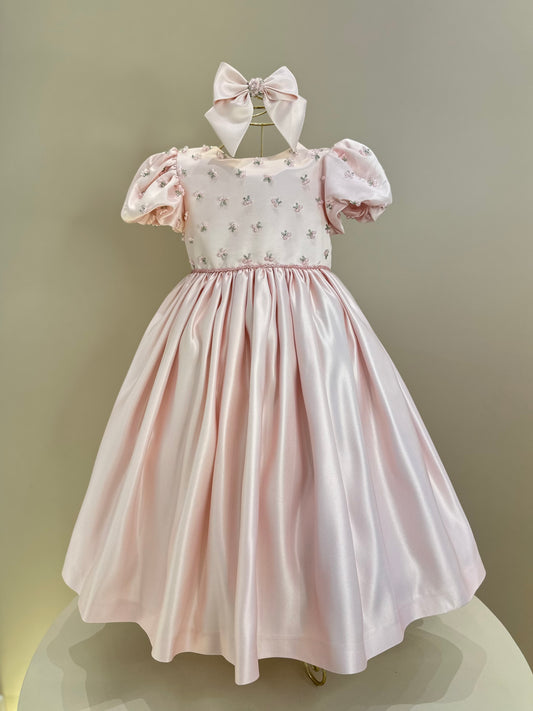 Vestido Infantil Festa Bordado Pêssego - Mio Bebê