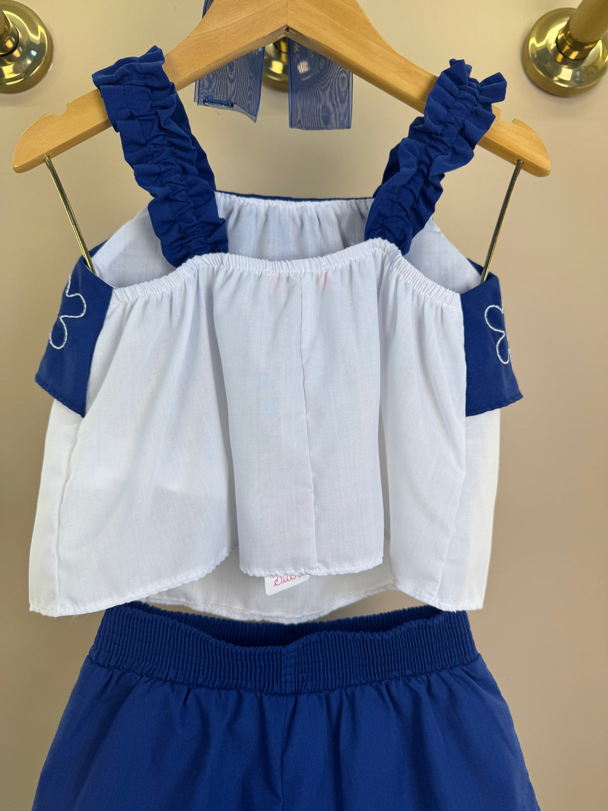 Conjunto Infantil Azul Marinho Blusa Boradado Flores e Shorts - Mon Sucré