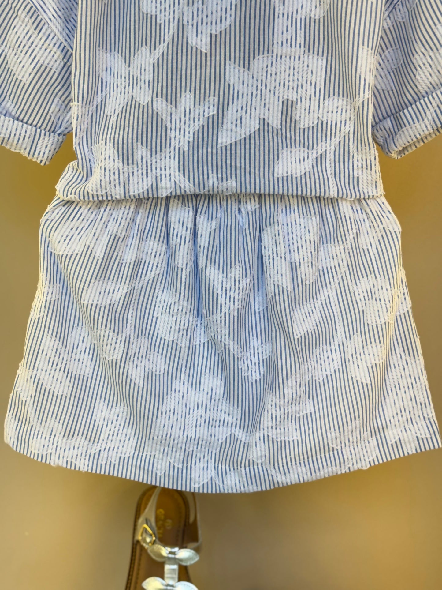 Conjunto Infantil Tricoline Camisa e Saia Short Azul Claro - Um Mais Um