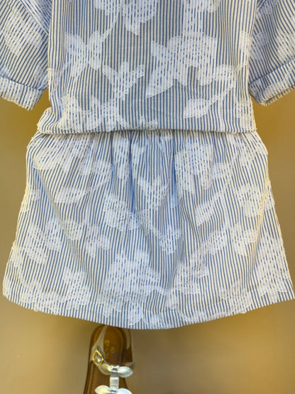 Conjunto Infantil Tricoline Camisa e Saia Short Azul Claro - Um Mais Um