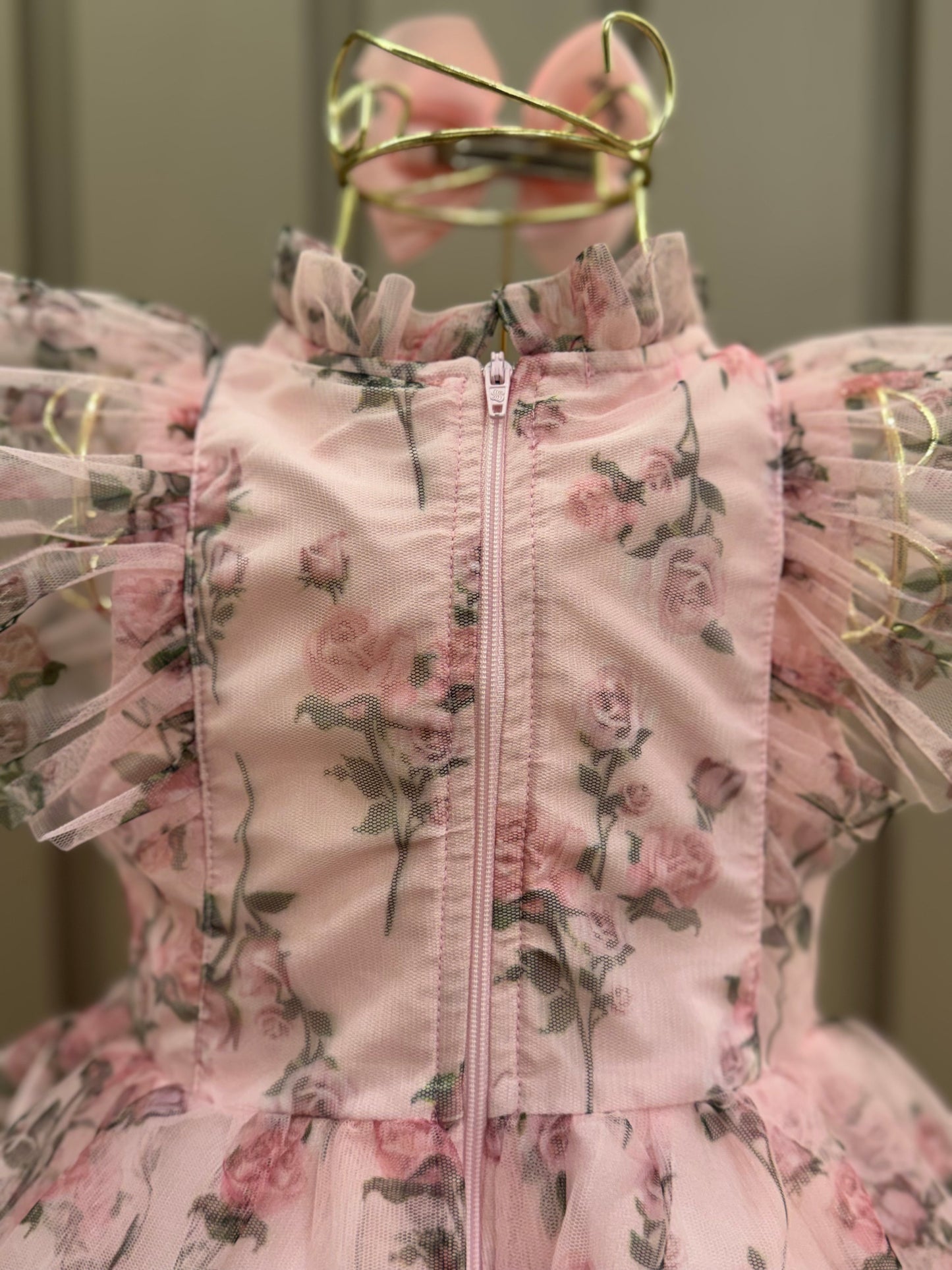 Vestido Infantil Festa Princesa Tule Floral Rodado Rosa - Luluzinha