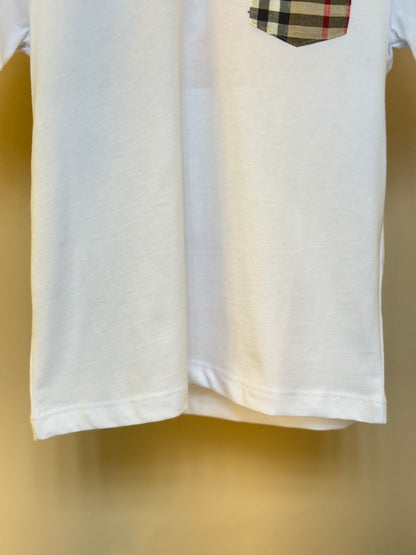 Camiseta Infantil Meia Malha Penteada com Bolso Branca - Um Mais Um