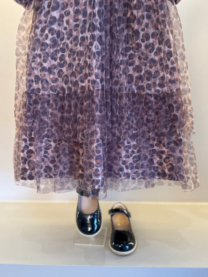 Vestido Infantil Tule Plissado Animal Print - Animê