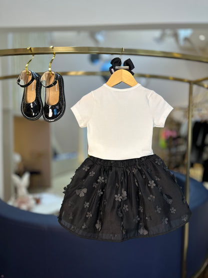 Conjunto Infantil Paris Blusa e Saia Tule Flores - Momi