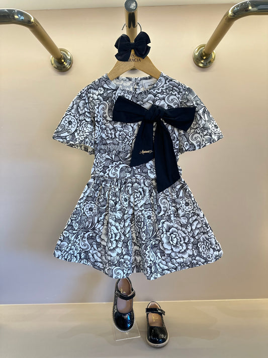 Conjunto Infantil Blusa e Saia Floral Paisley Laço Preto - Animê