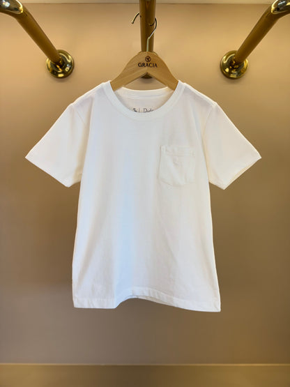 Camiseta Infantil Bolso Algodão MC Off White - Dudes