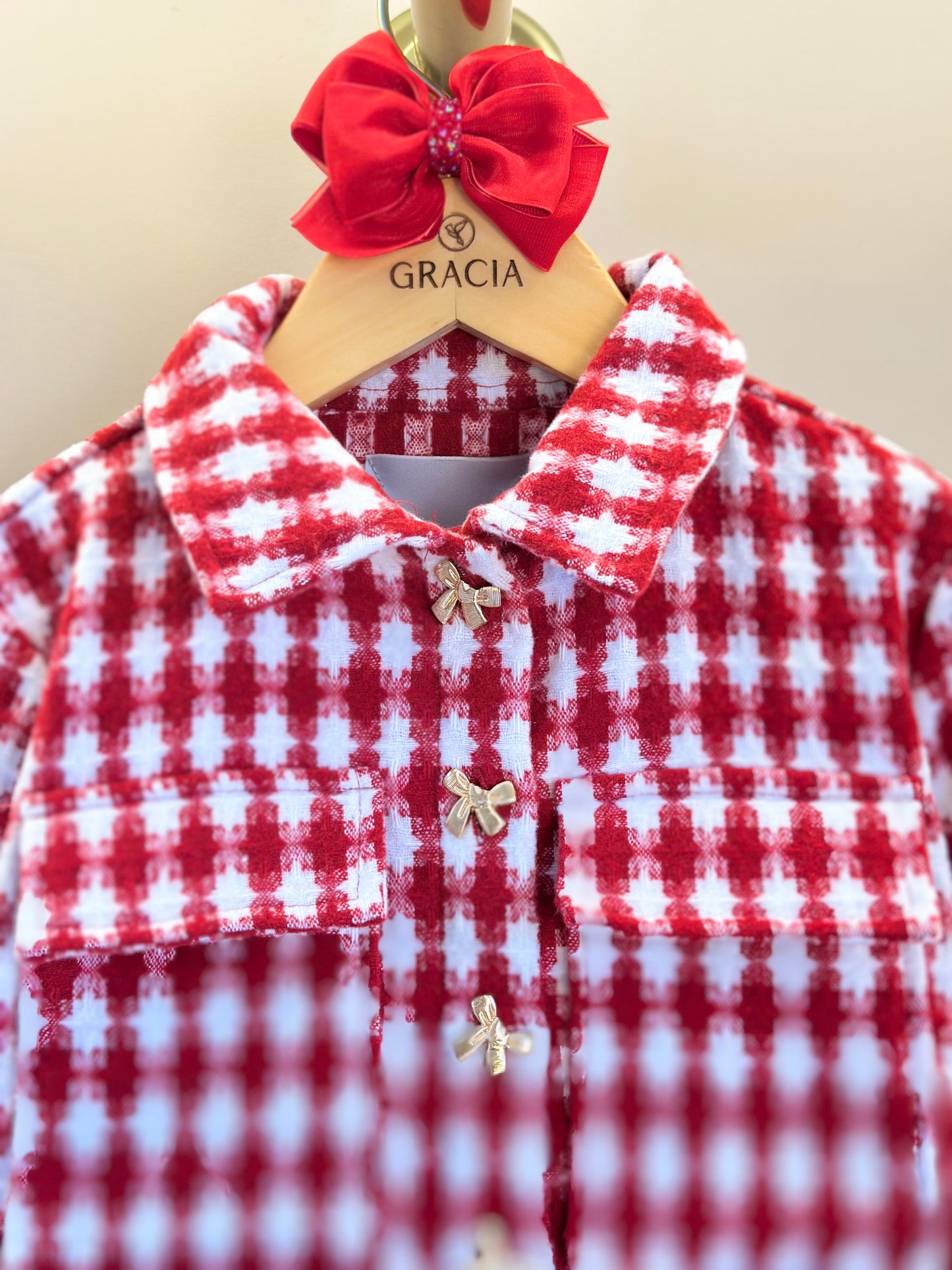 Conjunto Infantil Conceito Tweed Vermelho Casaco e Shorts Saia - Animê