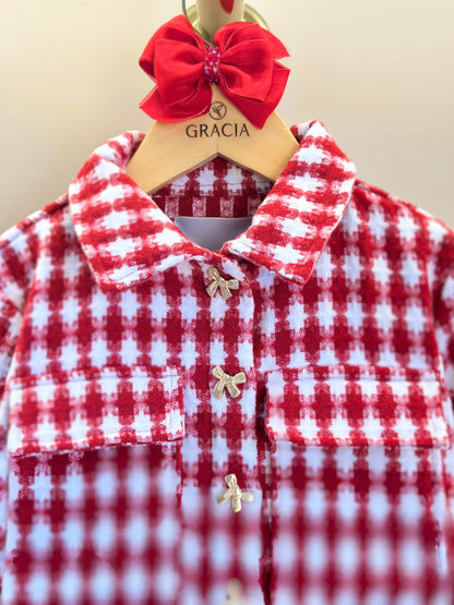 Conjunto Infantil Conceito Tweed Vermelho Casaco e Shorts Saia - Animê