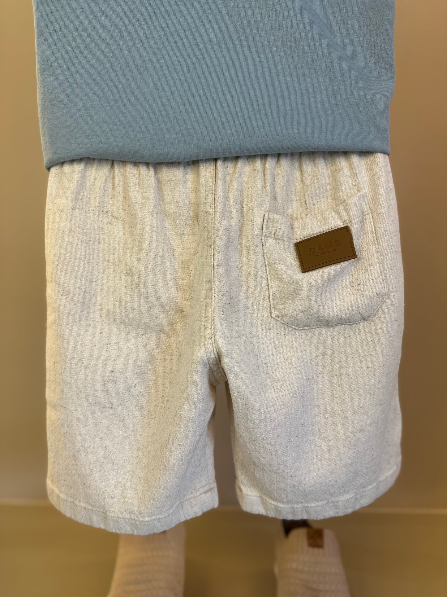 Conjunto Infantil Camiseta Algodão Teddy Conversível Malibu e Bermuda Linho Elastano Bege - Dame