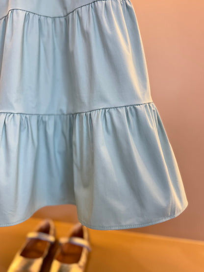 Vestido Infantil Algodão Camadas Laço Strass Ombro Verde - Petit Cherie