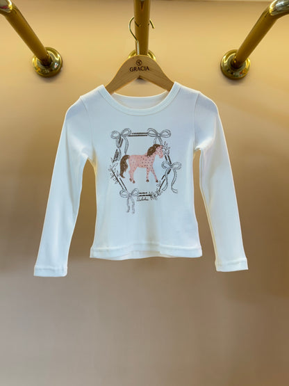 Blusa Infantil Rib Moldura Cavalinho Cristal Off White - Pituchinhus
