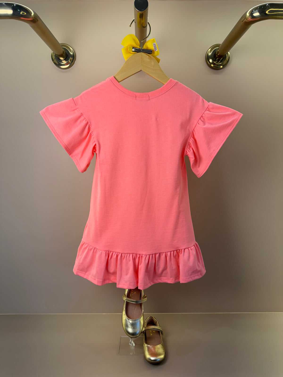 Vestido Infantil Rosa Neon Gatinha e Bolsinha Transversal Colorida - Infanti