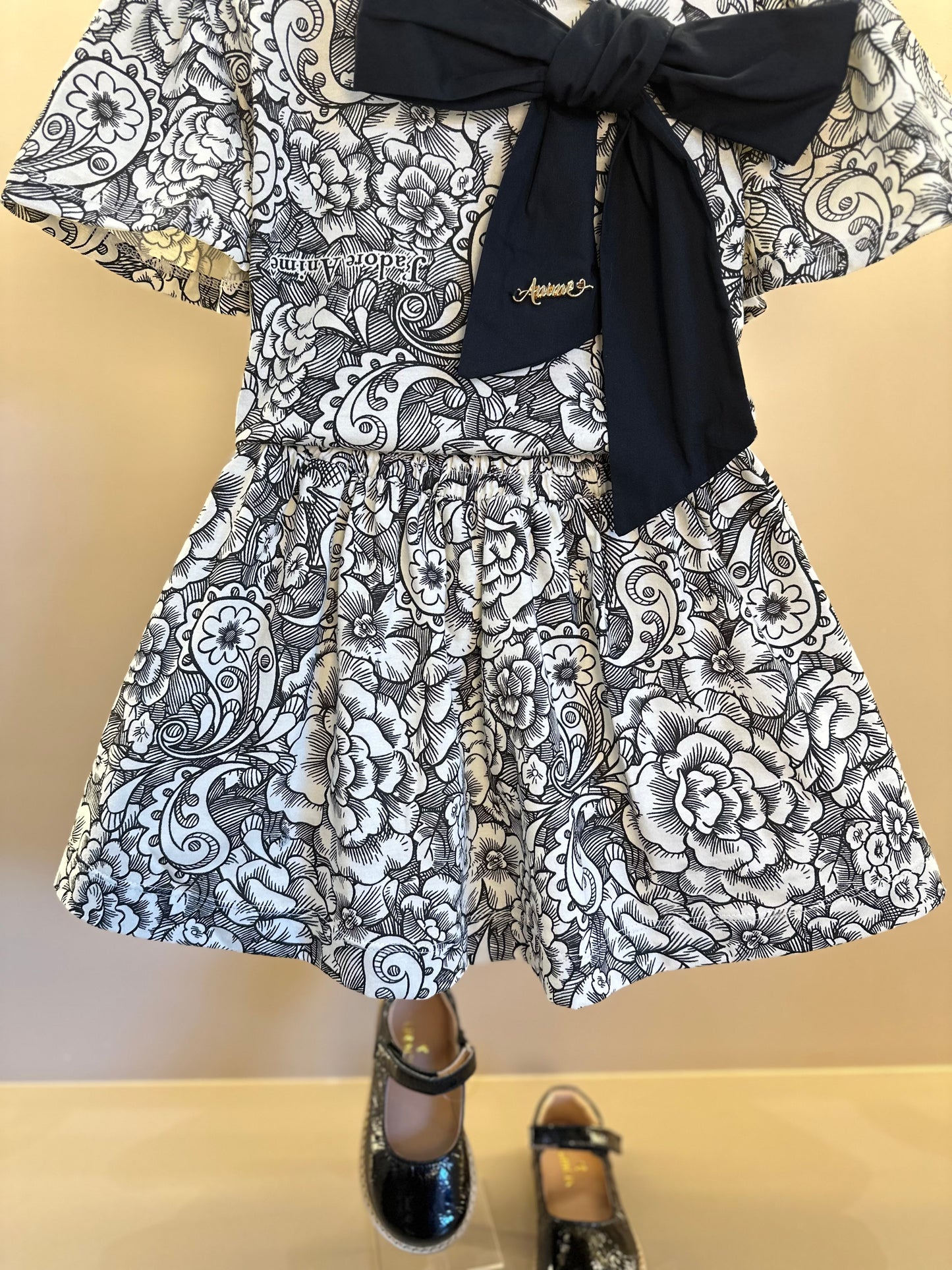 Conjunto Infantil Blusa e Saia Floral Paisley Laço Preto - Animê