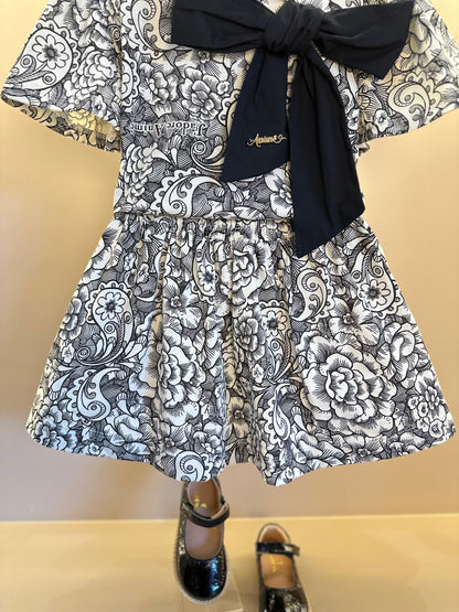 Conjunto Infantil Blusa e Saia Floral Paisley Laço Preto - Animê