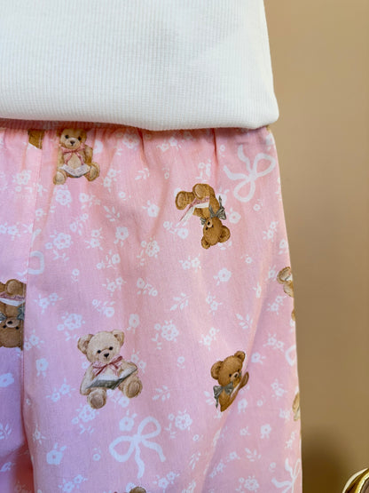 Conjunto Infantil Blusa Ursinho e Laço Nas Costas e Calça Pantacourt Algodão Estampa Ursinhos - Pituchinhus