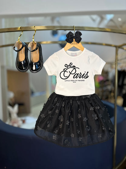Conjunto Infantil Paris Blusa e Saia Tule Flores - Momi