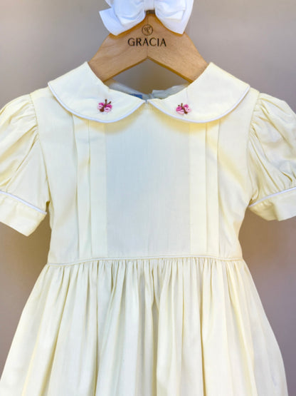 Vestido Infantil Algodão Bordado Borboleta Amarelo - Gracia