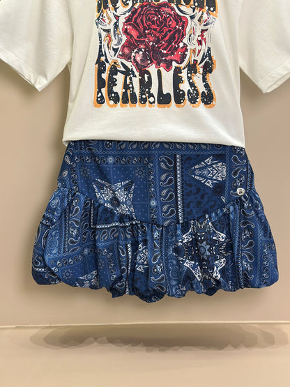 Conjunto Teen Camiseta Over e Saia Balonê Paisley Jeans - Two In