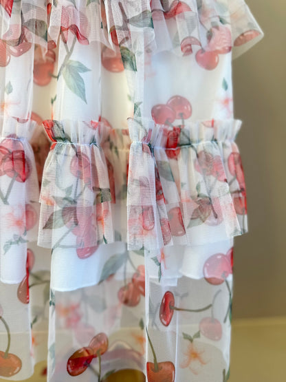 Vestido Infantil Rodado Tule Cerejinha - Luluzinha