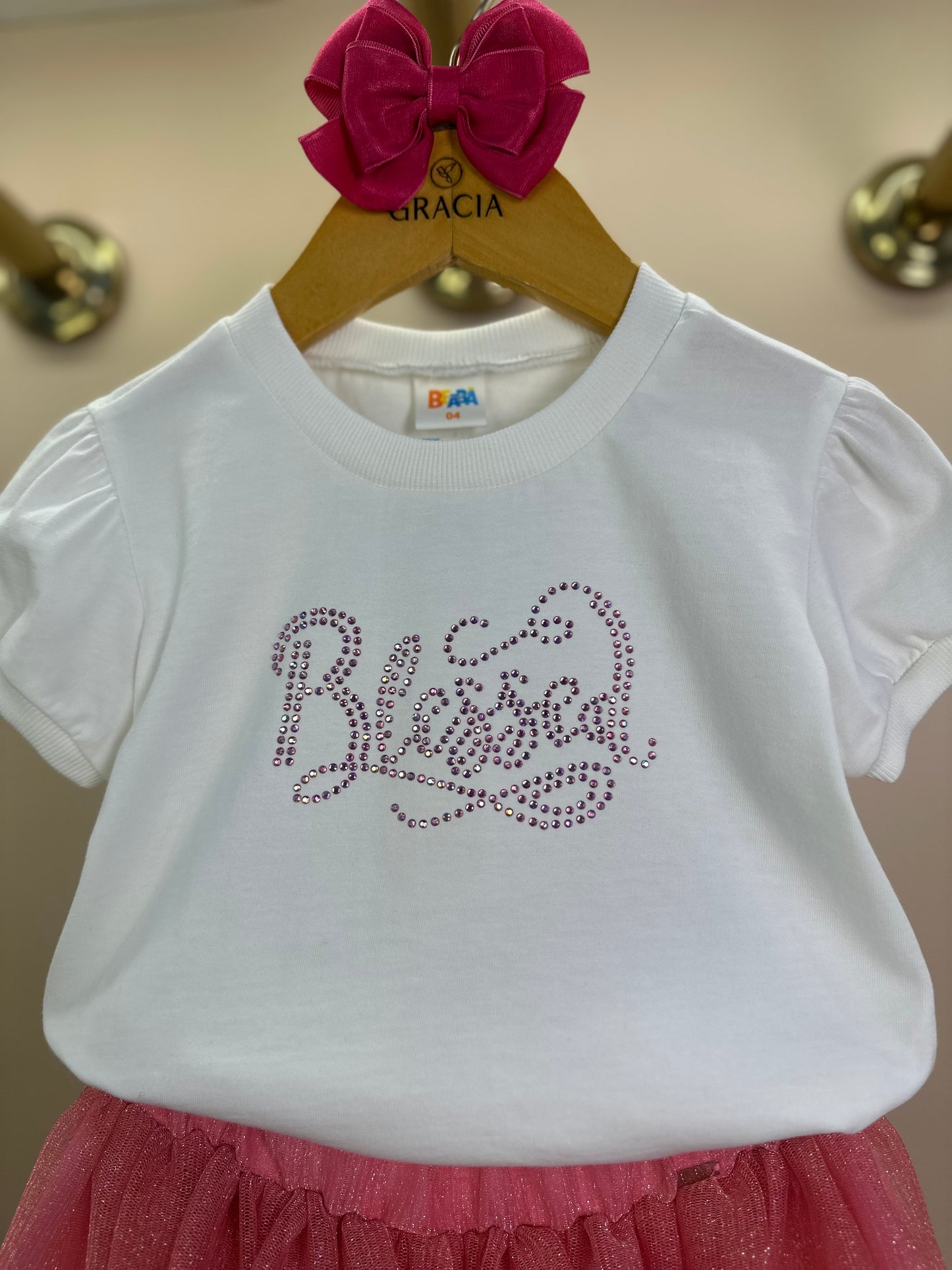 Conjunto Infantil Blusa Algodão e Saia Tule Coral - Beabá