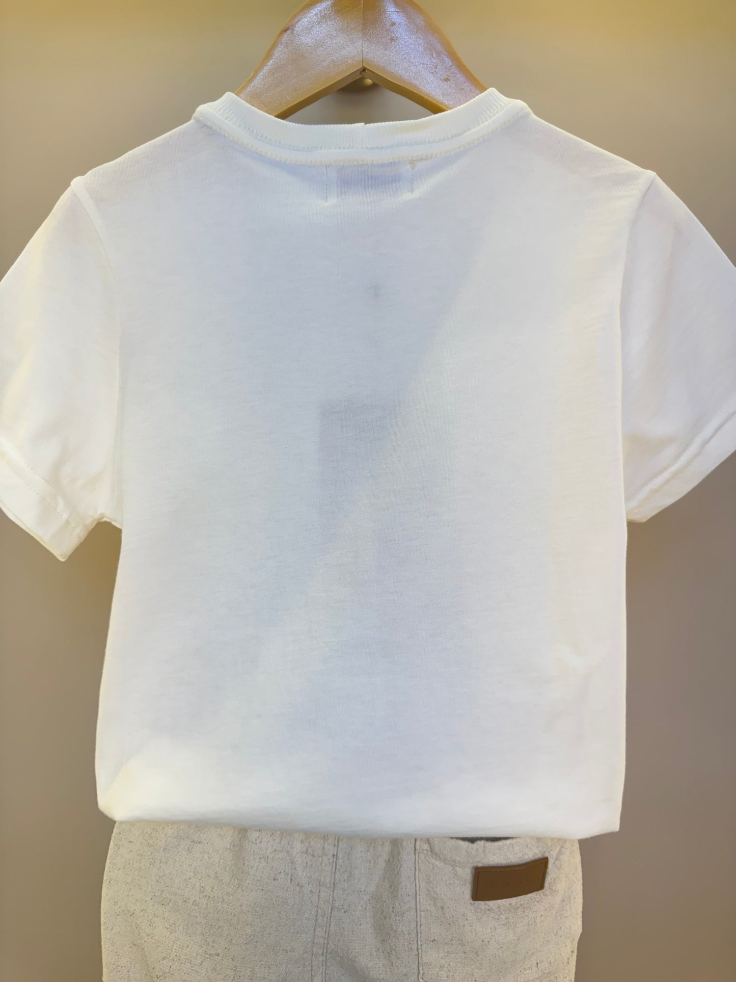 Conjunto Infantil Camiseta Algodão Teddy Natal MC e Bermuda Linho Elastano Bege - Dame
