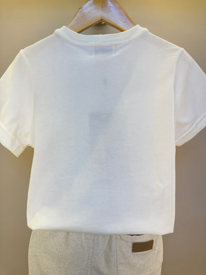 Conjunto Infantil Camiseta Algodão Teddy Natal MC e Bermuda Linho Elastano Bege - Dame