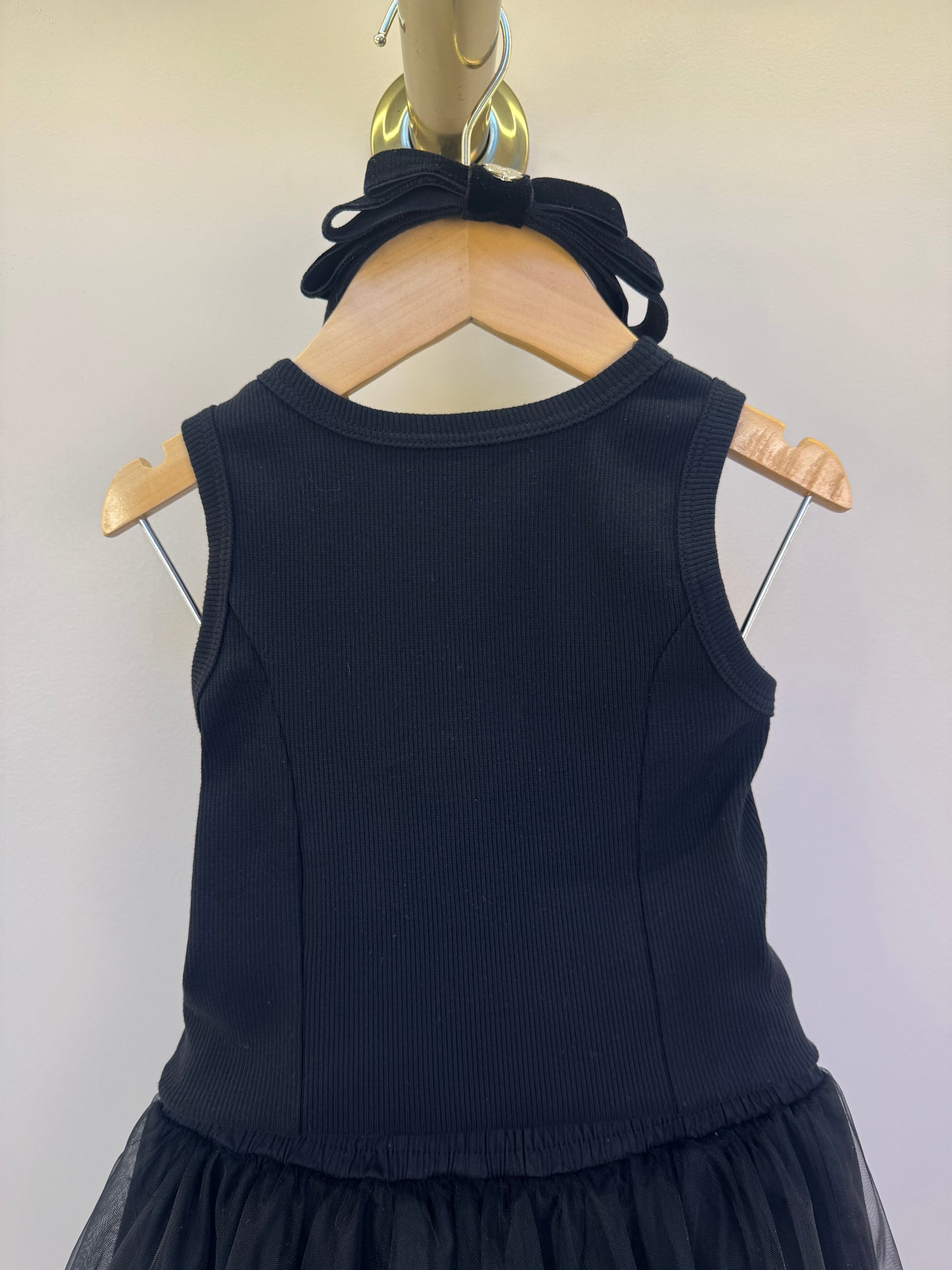 Conjunto Infantil Regata Lacinho Bordado e Saia-shorts Tule Lacinhos Veludo Preta - Pituchinhus