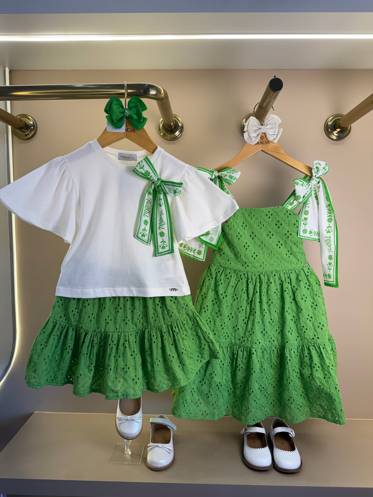 Vestido Infantil Laise Bordado Flores Verde - Momi