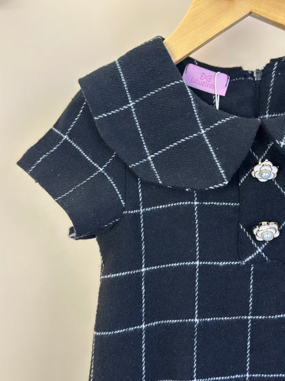 Vestido Infantil Trapézio Botões Xadrez Preto - Luluzinha