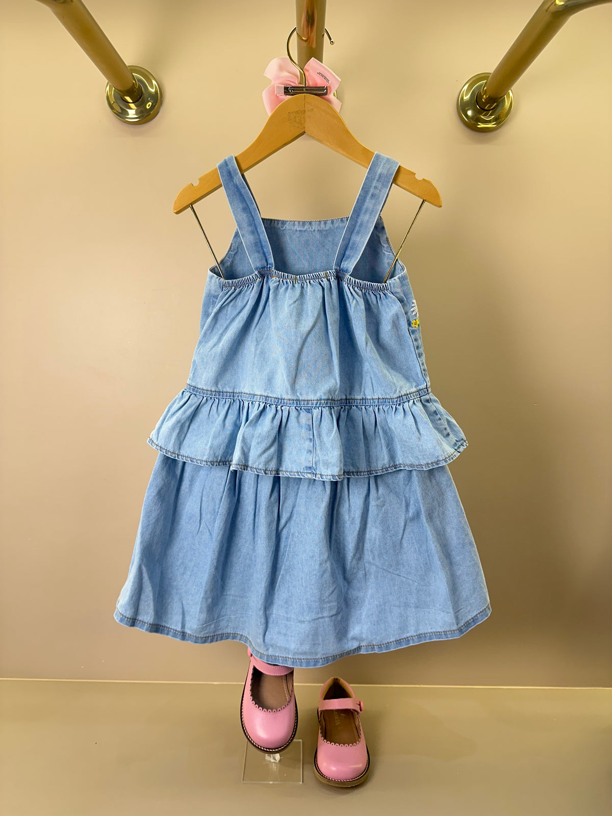Conjunto Infantil Jeans Blusa Bordado Floral e Shorts Saia - Animê
