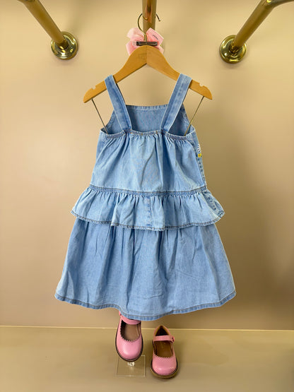 Conjunto Infantil Jeans Blusa Bordado Floral e Shorts Saia - Animê