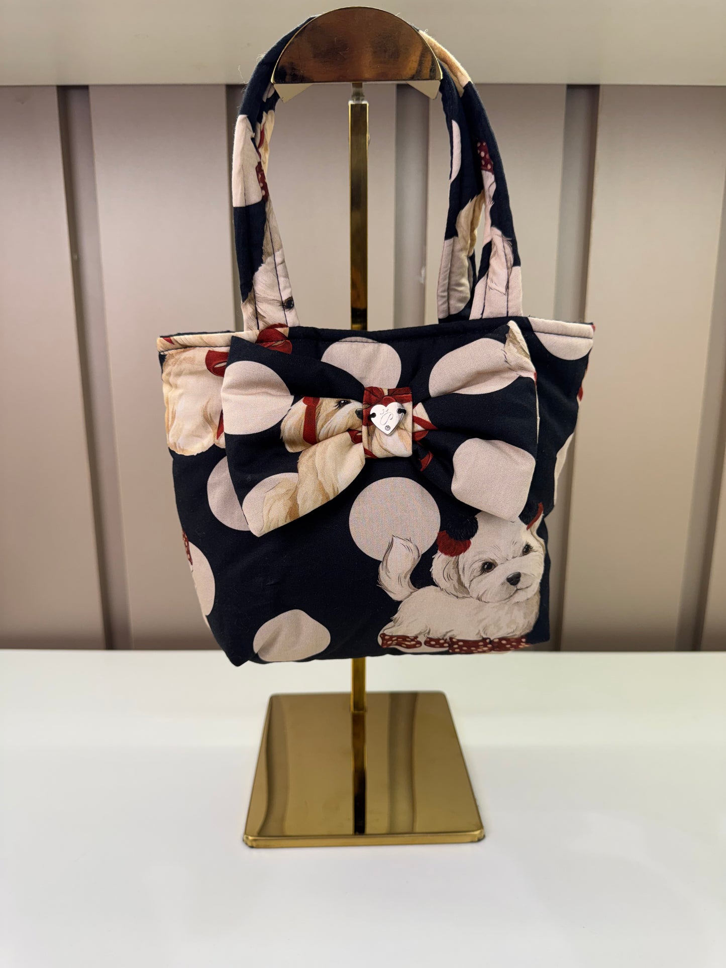 Bolsa Infantil Puffer Cachorrinhos & Lacinhos Preto - Pituchinhus