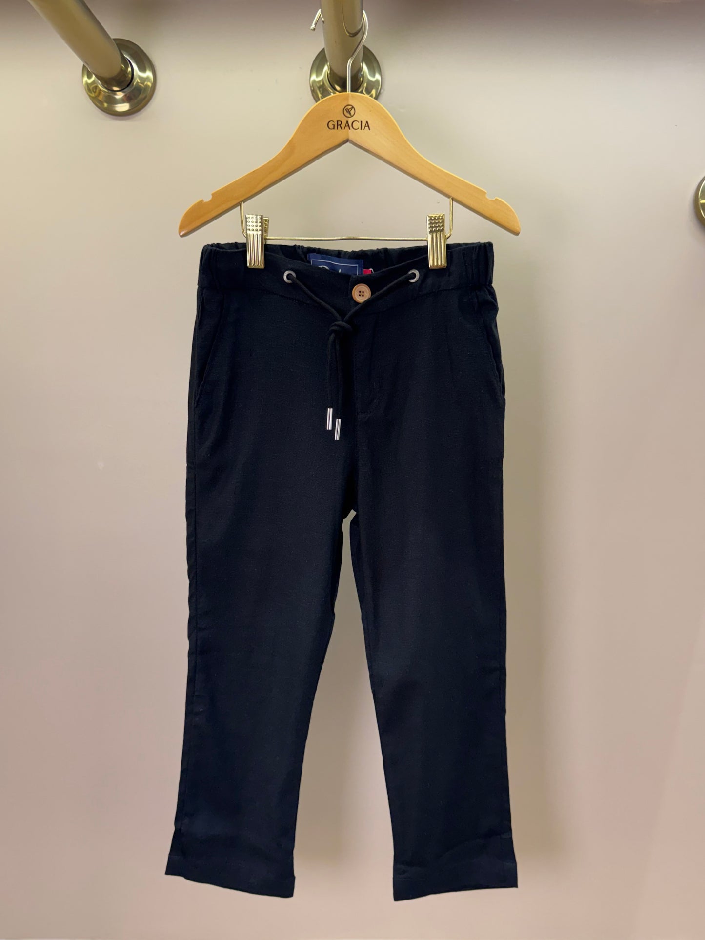 Calça Infantil Linho Cordão Preta - Dudes