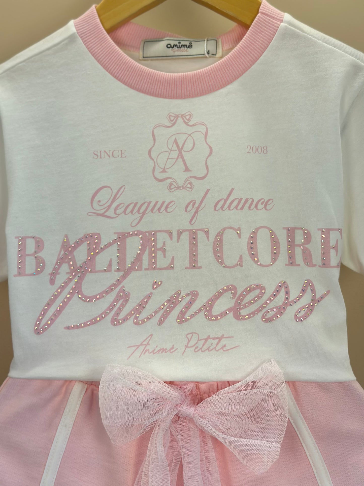 Conjunto Infantil Blusa Perolada Ballet Core Shorts e Laço Rosa - Animê Petite