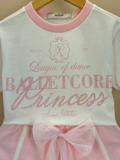 Conjunto Infantil Blusa Perolada Ballet Core Shorts e Laço Rosa - Animê Petite